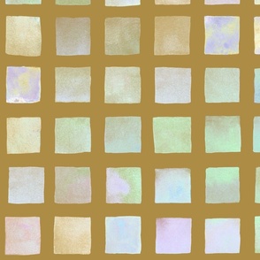 (L) Watercolor Grid Squares Sunrise Pastel Colors on Gold