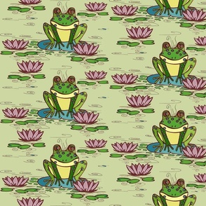 Frog on water lilies - medium scale