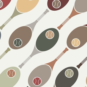 tennis racket and ball earthy tones - court sport - earthy tennis fabric and wallpaper