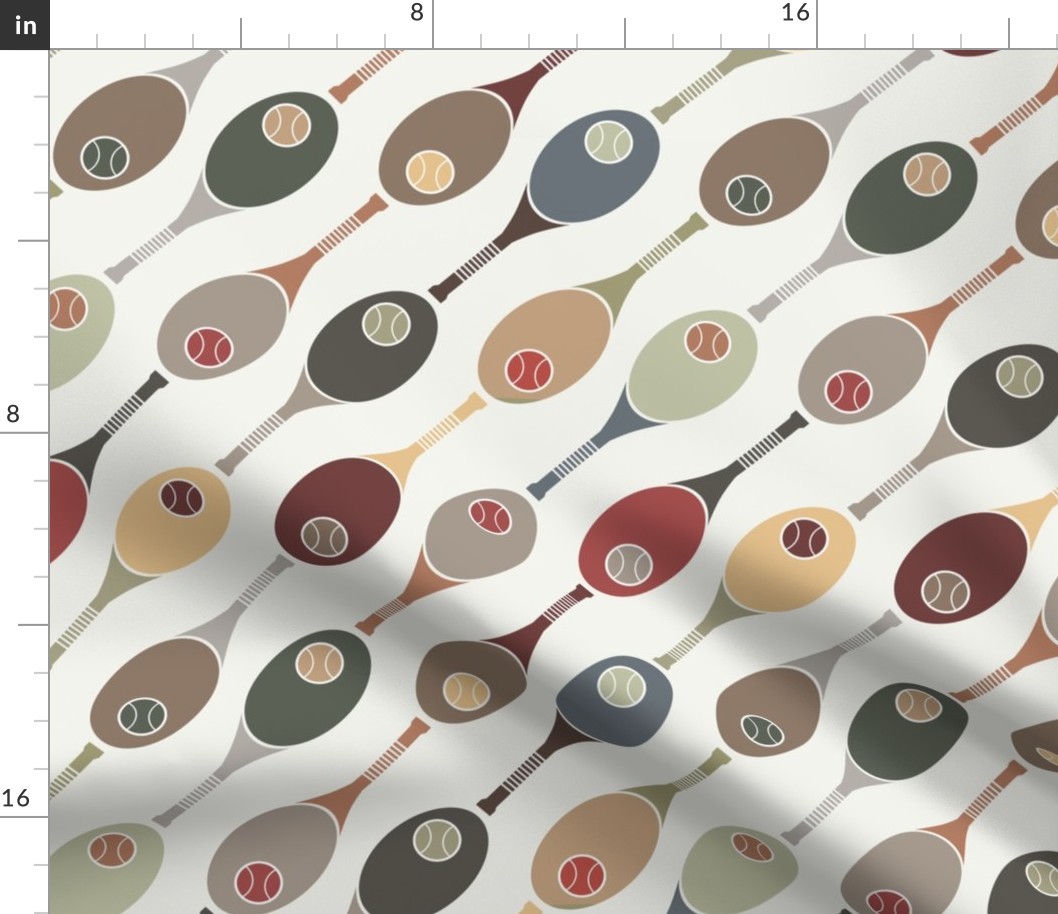 tennis racket and ball earthy tones small - court sport - earthy tennis fabric and wallpaper