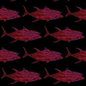 Red and blue marbled pattern on ahi tuna  on black