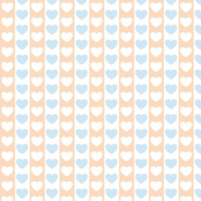 modern geometric light blue peach and white hearts and vertical stripes