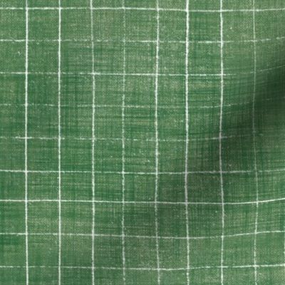 Hand Drawn Checks on Grass Green (xl scale) | Rustic fabric in moss green and white, linen texture checked fabric, windowpane fabric, tartan, plaid, grid pattern, squares fabric, fern leaf green.