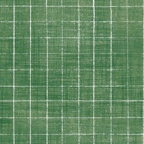 Hand Drawn Checks on Grass Green (xl scale) | Rustic fabric in moss green and white, linen texture checked fabric, windowpane fabric, tartan, plaid, grid pattern, squares fabric, fern leaf green.