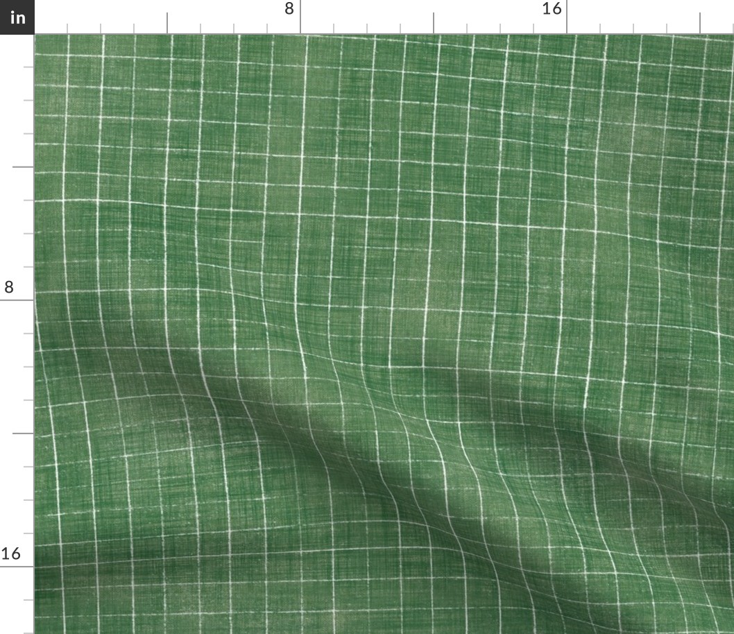 Hand Drawn Checks on Grass Green (xl scale) | Rustic fabric in moss green and white, linen texture checked fabric, windowpane fabric, tartan, plaid, grid pattern, squares fabric, fern leaf green.