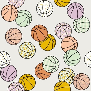 Retro Basketballs in Pastels & Florals in  Soft Light Gray