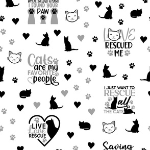 Cat Rescue Paw Prints Hearts Gray 