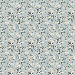 Flowers and Bees ONLY - Extra Small - Linen Texture - Original Blue