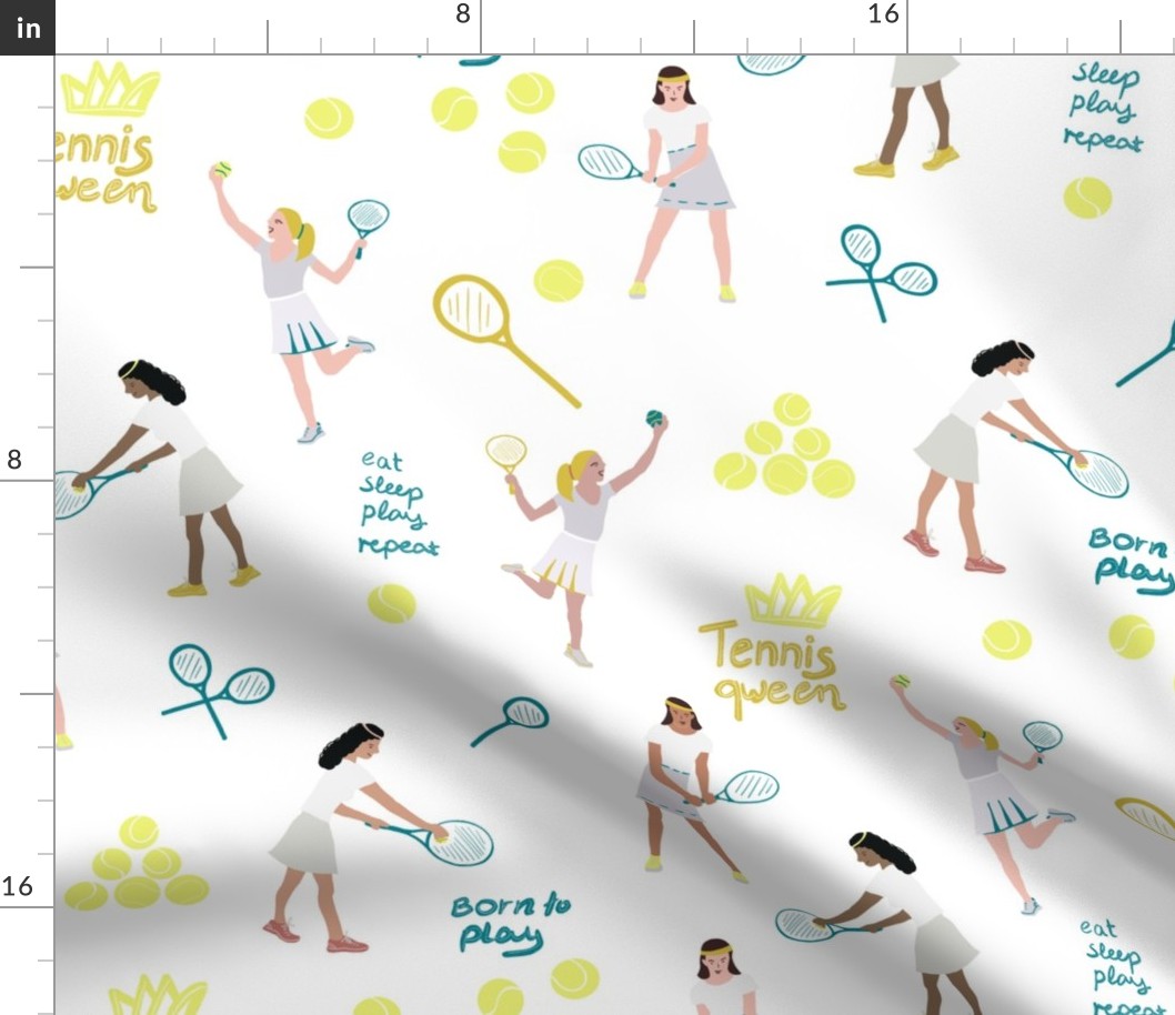 women playing tennis, tennis bats, tennis balls-small