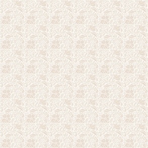 Block print floral neutral beige on white small
