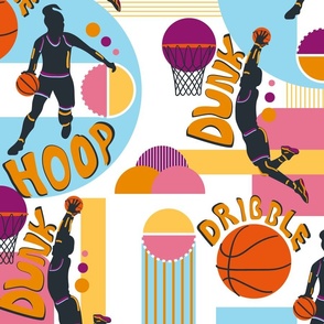 Basketball Graffiti- Retro Colorful Sport on White- Large Scale