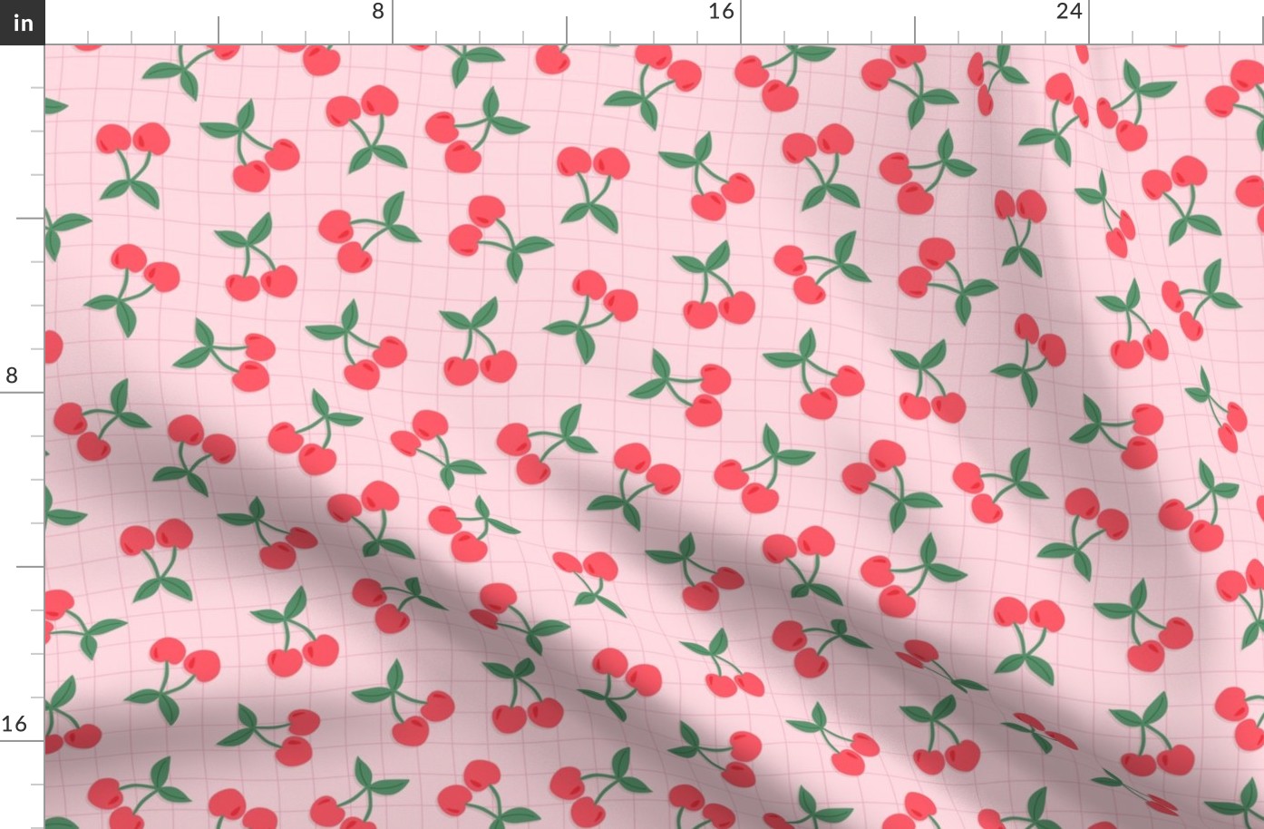 Cherries on wavy gingham pink