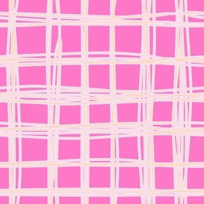 Handdrawn Gingham Checkerboard Print for Girls in Hot Pink, Pale Pink and Peach 