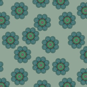 Crochet flower blue green