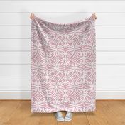 Boho Rubber Blockprint Off-white ornaments on pink with linen structure - large scale