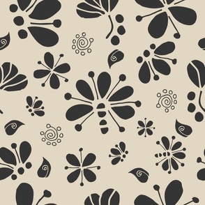 (M) Cosmic Modern Floral | Black on Cream | Med Scale | Neutral