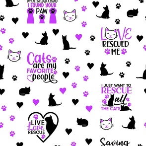 Purple Cat Rescue Paw Prints Hearts Girl   