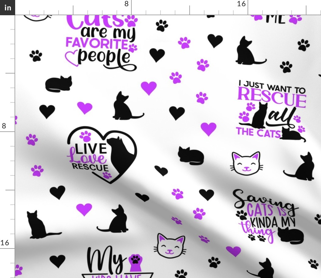 Purple Cat Rescue Paw Prints Hearts Girl   