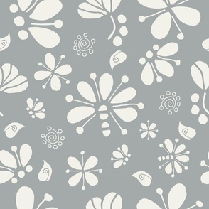 (M) Cosmic Modern Floral | White on Slate Gray | Med Scale | neutral