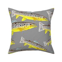 Hand Drawn Brown Trout on Grey