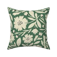 LARGE Flower Power creamy white on dark green with hints of black