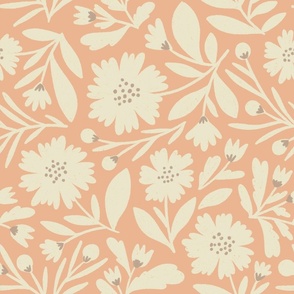 LARGE Flower Power creamy white on peach with hints of beige