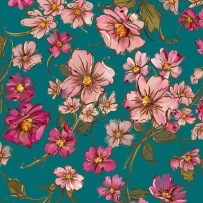 The Best Exotic Floral Delight Pink-Teal
