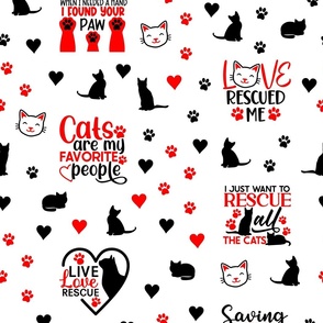 Cat Rescue Red Paw Prints Hearts 