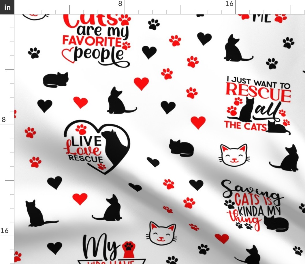 Cat Rescue Red Paw Prints Hearts 