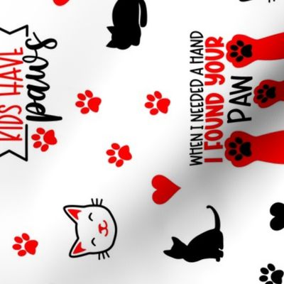 Cat Rescue Red Paw Prints Hearts Rotated 