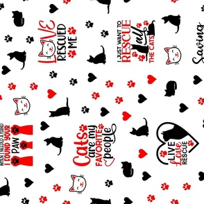 Cat Rescue Red Paw Prints Hearts Rotated 