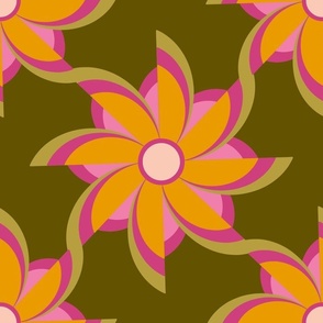 Large Geometric flowers in retro colors 