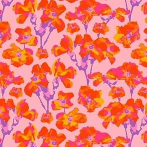 WILD ROSES Abstract Floral Summer Bright Rose Garden in Fuchsia Pink Orange Yellow Purple on Blush - SMALL Scale - UnBlink Studio by Jackie Tahara