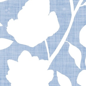 Hand-painted white anemones on pale blue with linen texture (jumbo/ extra large scale)