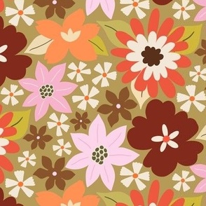 Retro Floral Ditsy Pattern with light yellow brown background