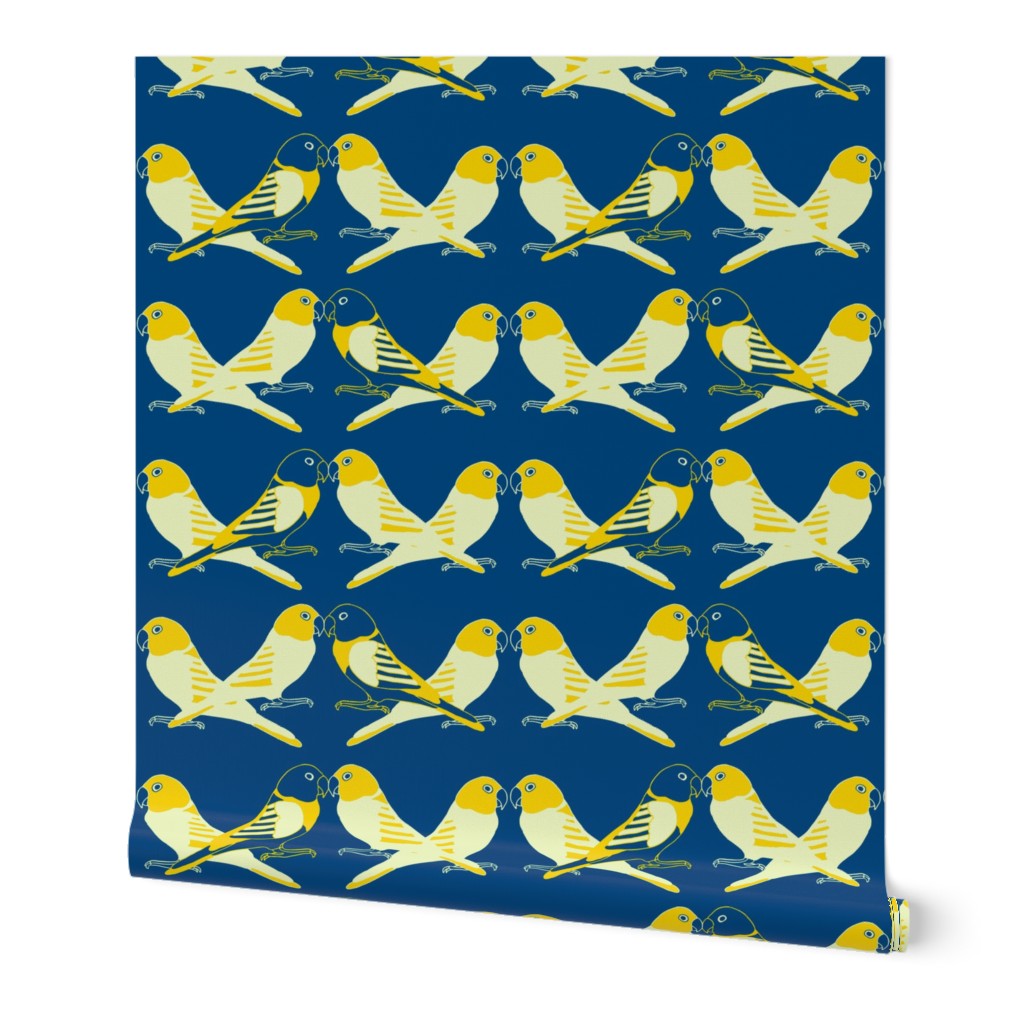 Botanic & Birds - Flock-Dk Blue, Yellow