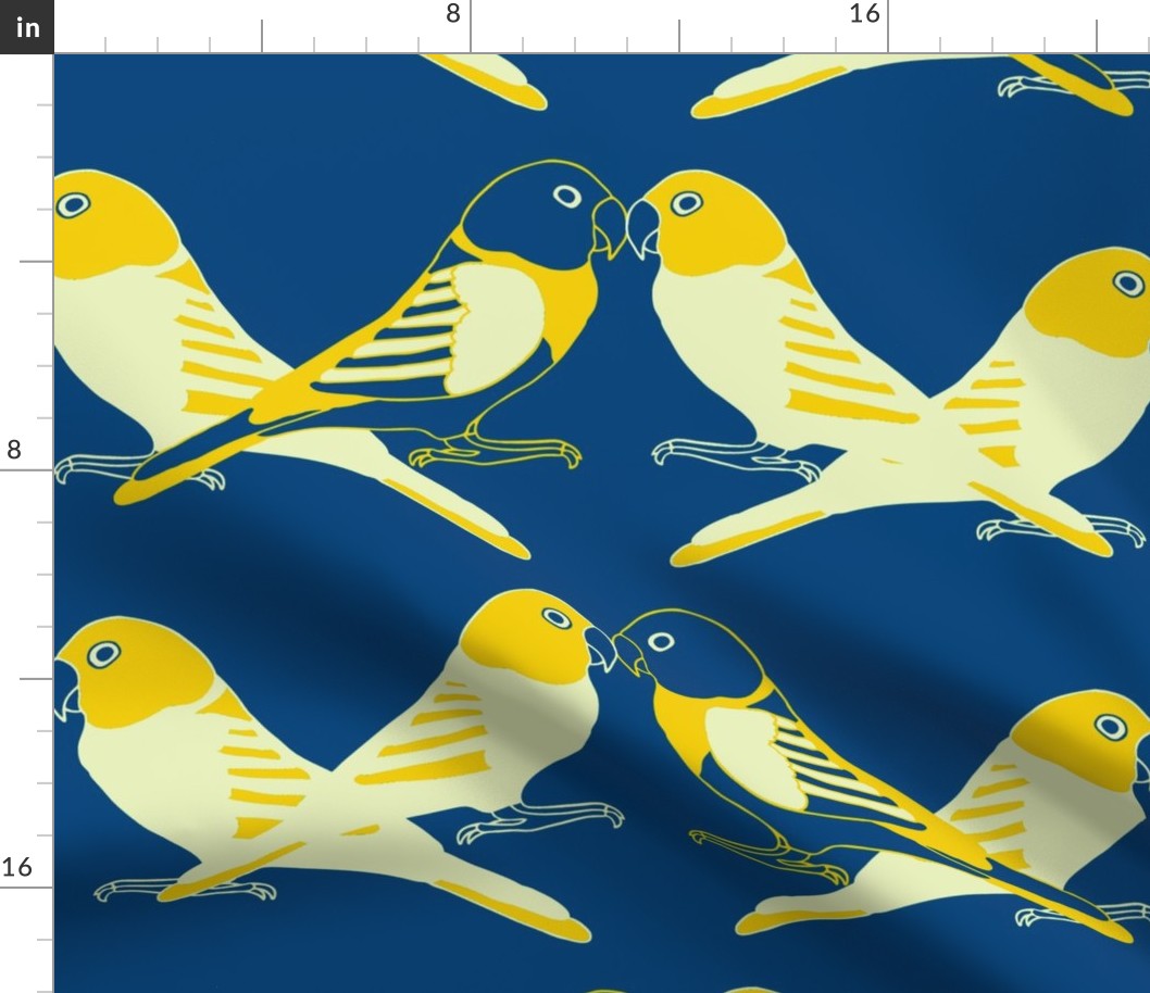 Botanic & Birds - Flock-Dk Blue, Yellow