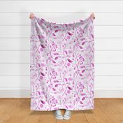 Hand-painted light pink and bright pink anemones with linen texture (large scale) 