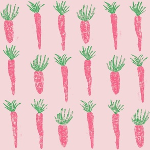 Carrots pink and green block print for spring - large scale