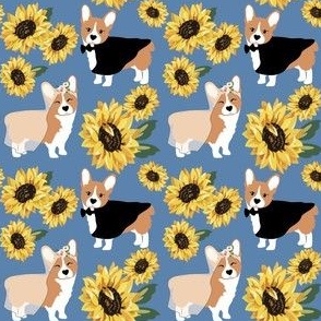 Corgi dog Wedding with sunflowers 