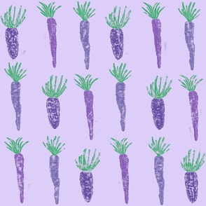 Carrots purple and green block print for spring - large scale