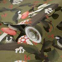 Sparrow and Mushroom Forest Pattern