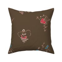 Butterfly Berry and Boat Art Deco Red and Turquoise on Brown