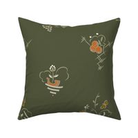 Butterfly Berry and Boat Art Deco Orange and Brown on Green