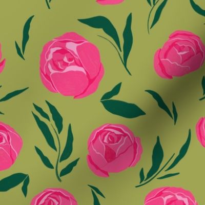 Peony Florals on Olive