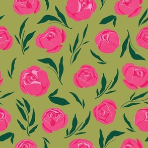 Peony Florals on Olive