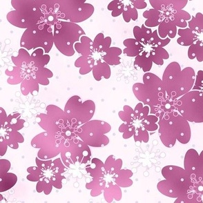 floral pattern of dark pink flowers on a white background