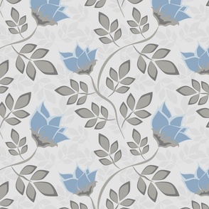 Retro gray pattern with light blue flowers