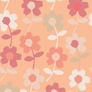 (XL) Boho Daisy Delight, Pink Apricot and mossy green. Large Scale