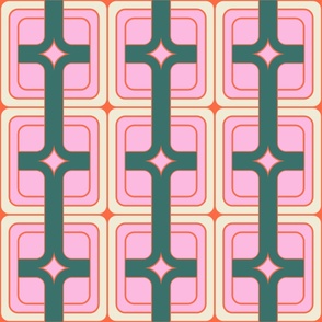 Retro Chic Geometric Pattern - Green and Pink